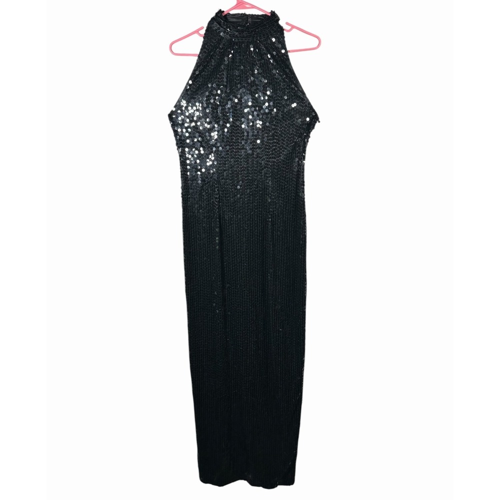 Vintage Pappell Evening Boutique Size 10 Formal Dress Sequined Womens Black Maxi